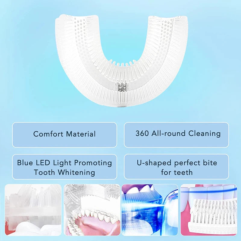 Wireless chargeable silicone bristle portable cleaning automatic toothbrush high quality u-shaped electric toothbrush