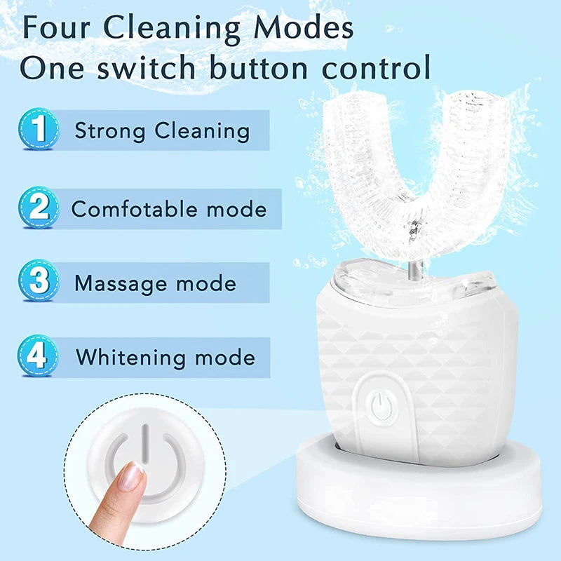 Wireless chargeable silicone bristle portable cleaning automatic toothbrush high quality u-shaped electric toothbrush