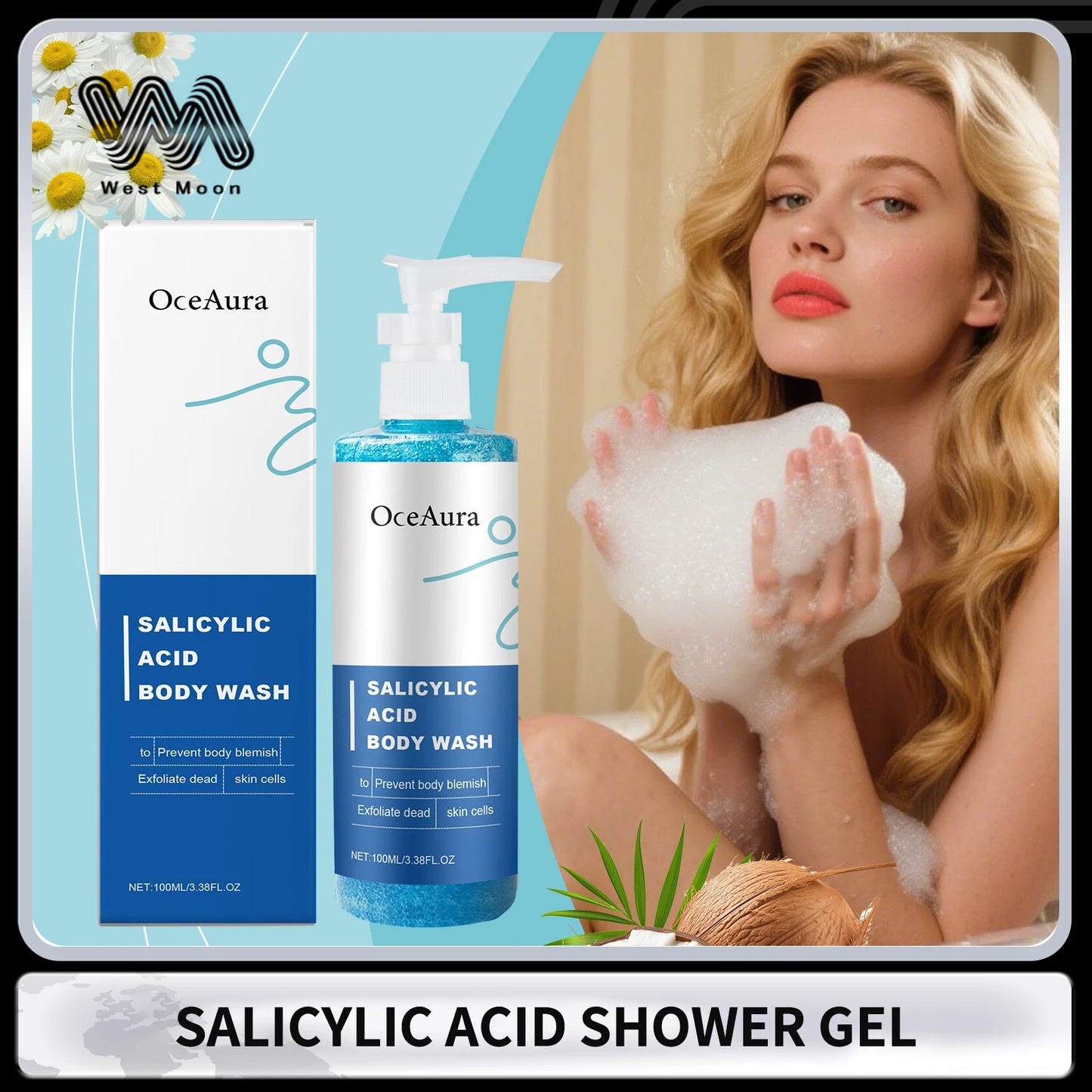 Salicylic Acid Body Wash Anti Acne Exfoliator Remove Dead Skin Brightening Shrink Pores Oil Control Smoothing Nourish Shower Gel
