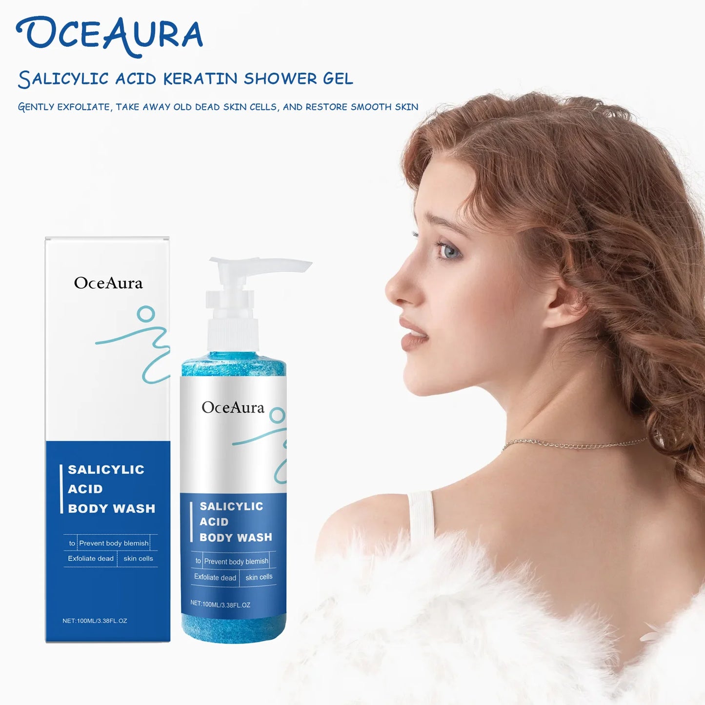 OceAura Salicylic Acid Keratin Shower Gel Warm and Cleansing Body Skin Keratin Care Refreshing Shower Gel 100ml